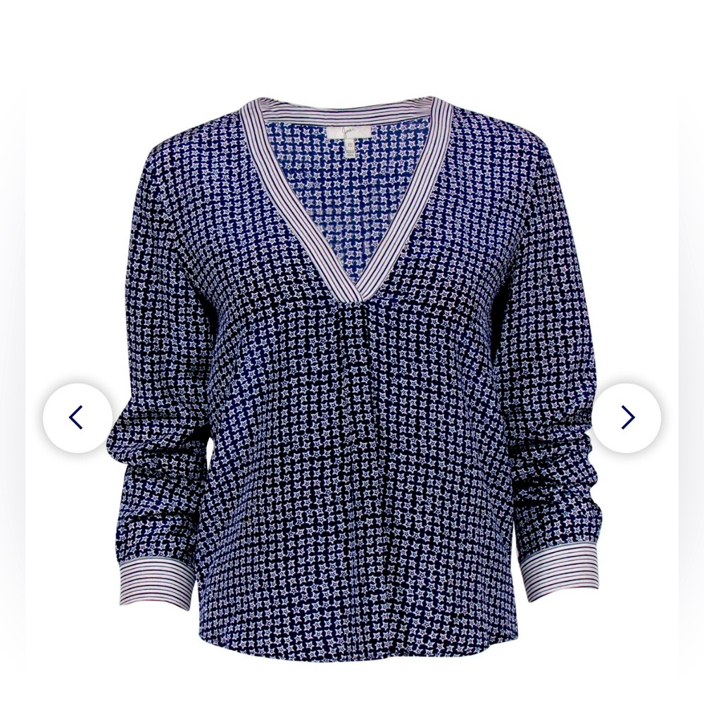 Joie - Navy &‎ White Star Printed Silk Top Sz XS